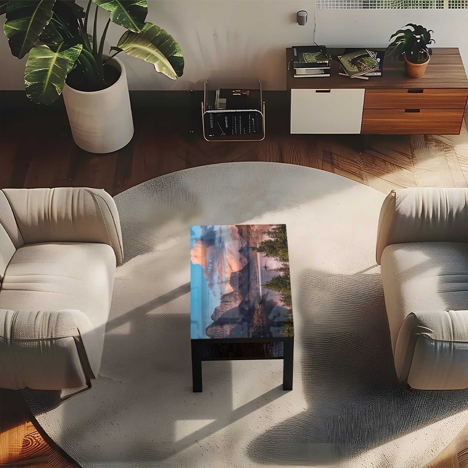 Salontafel 90x55 - Gehard Glas - Meer bij Rocky Mountains