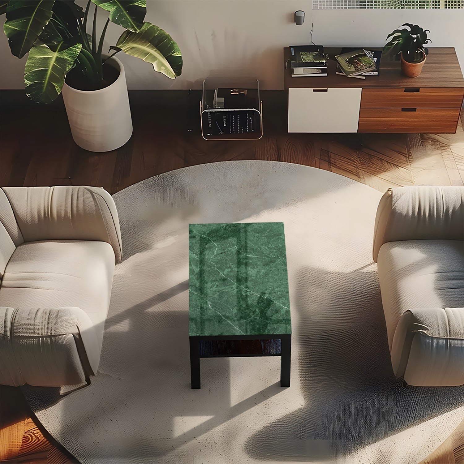 Salontafel 90x55 - Gehard Glas - Groen Marmer
