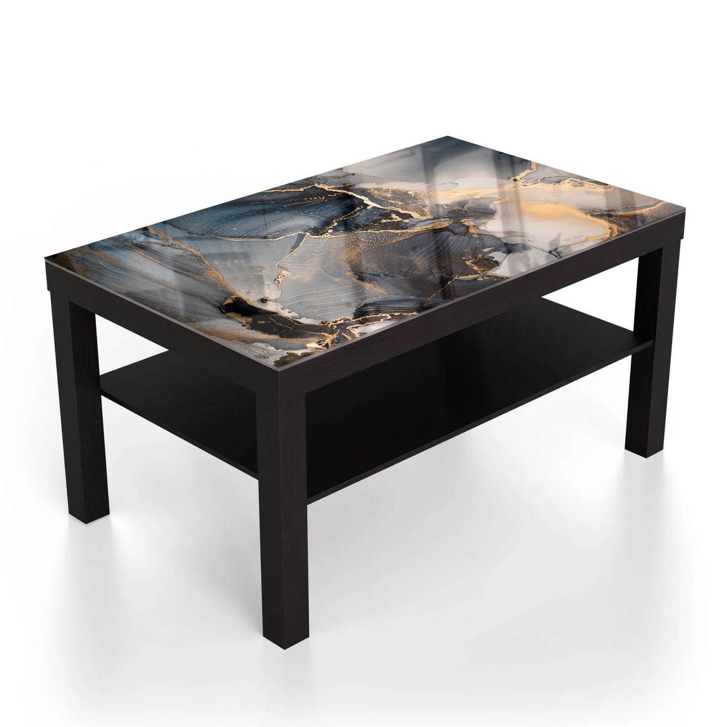 Salontafel 90x55 - Gehard Glas - Zwart en Goud Abstract Kunst