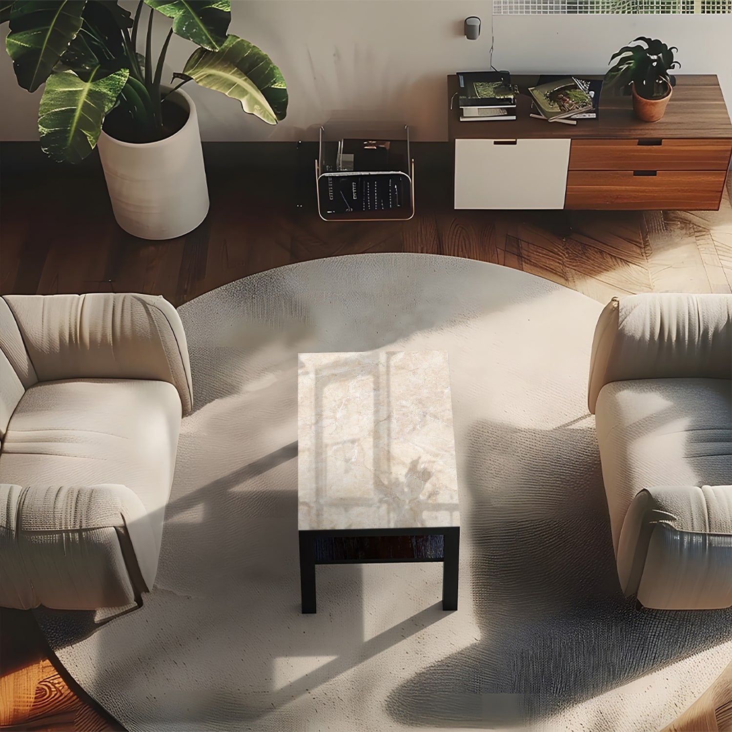 Salontafel 90x55 - Gehard Glas - Zandsteen Marmer