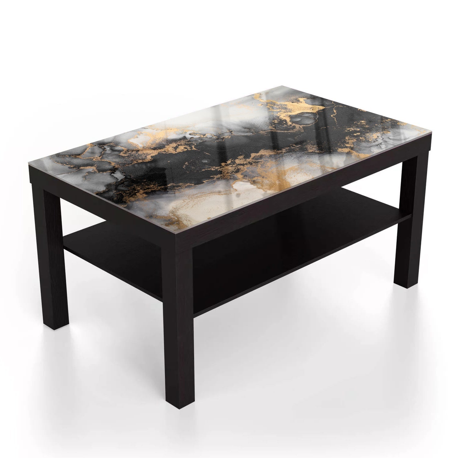 Salontafel 90x55 - Gehard Glas - Luxe Zwart-Goud Marmer