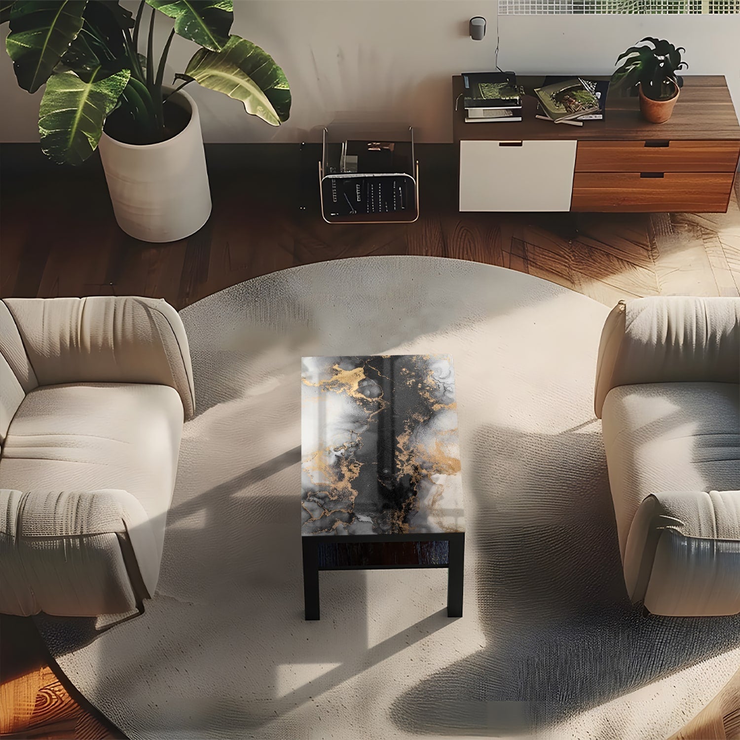 Salontafel 90x55 - Gehard Glas - Luxe Zwart-Goud Marmer