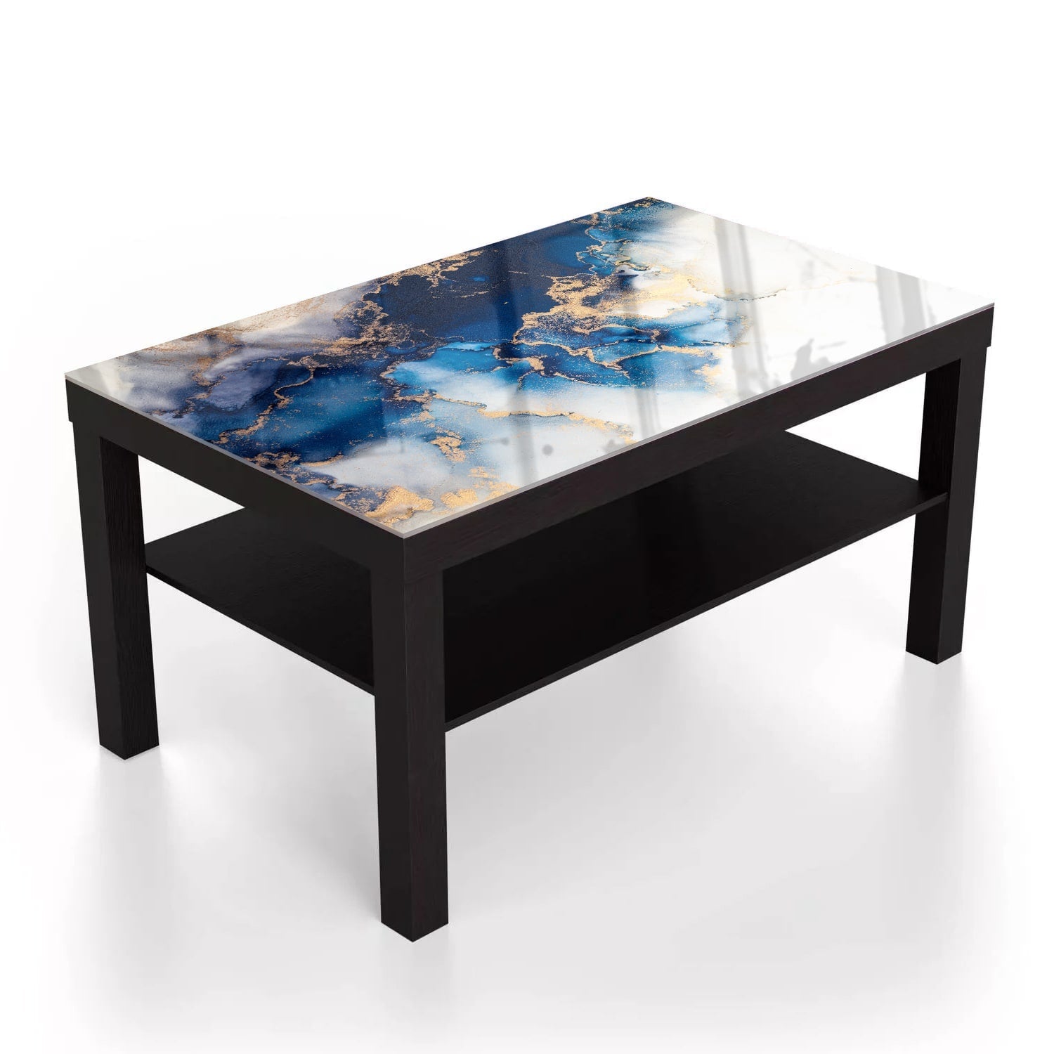 Salontafel 90x55 - Gehard Glas - Luxe Blauw-Goud Marmer