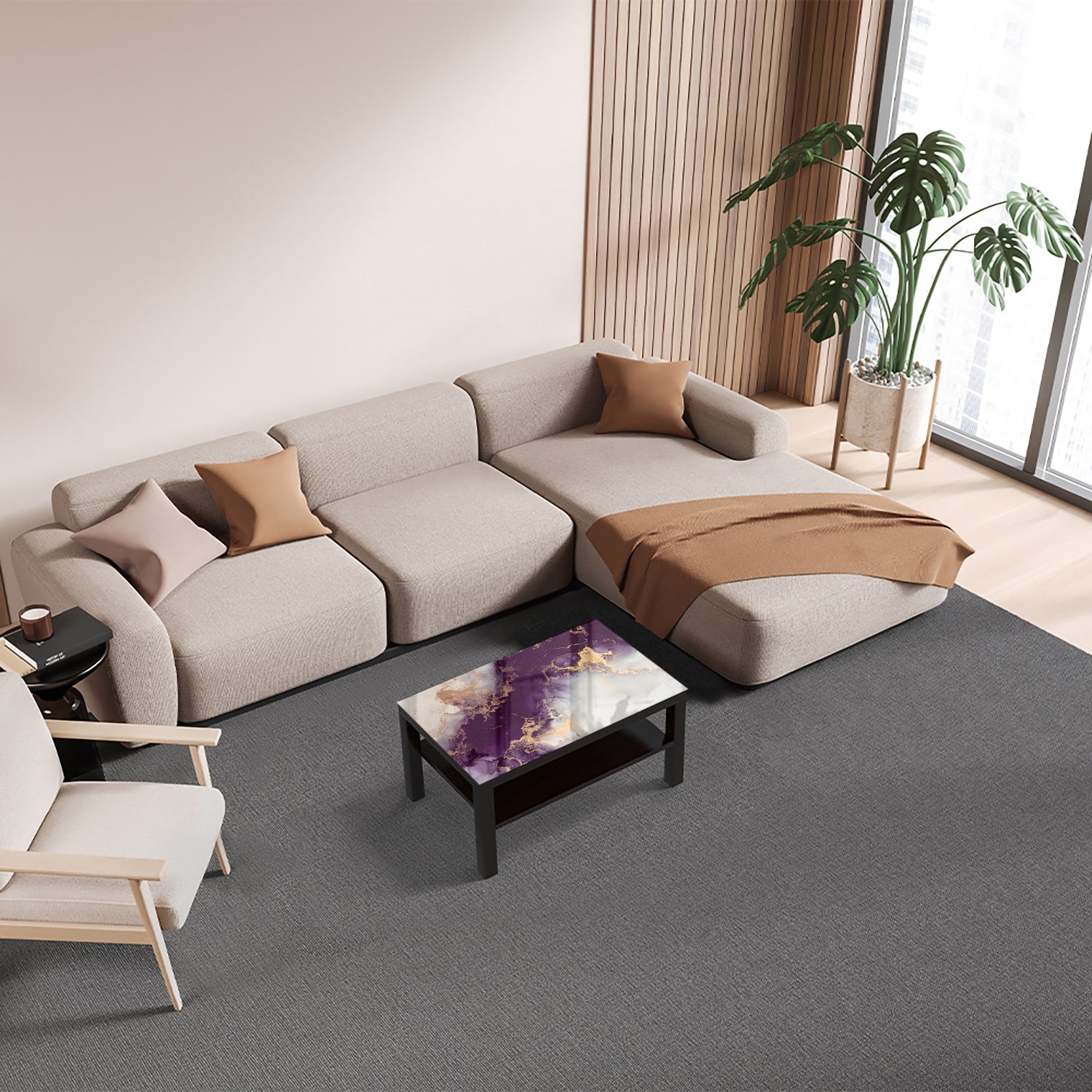 Salontafel 90x55 - Gehard Glas - Luxe Rood-Goud Marmer