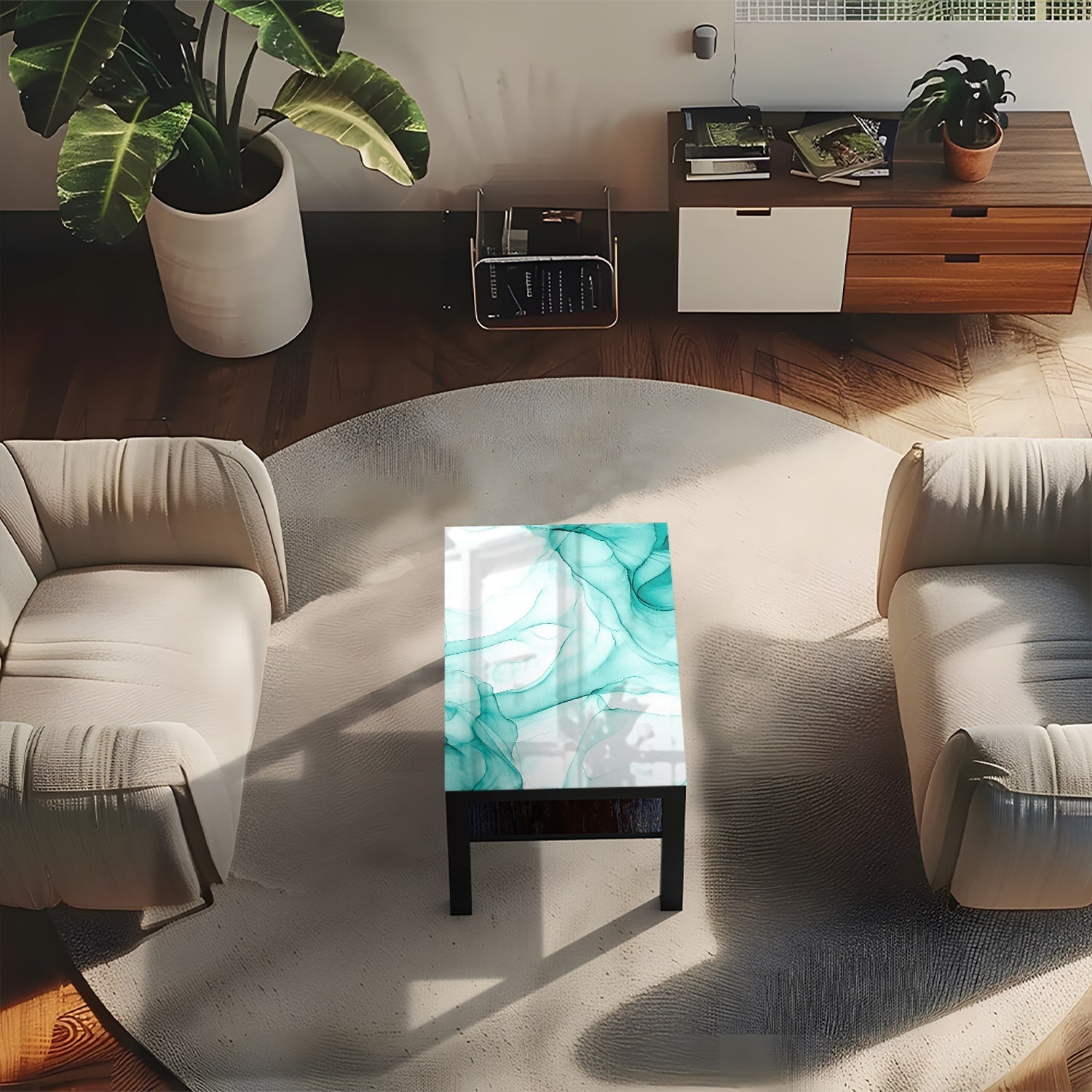 Salontafel 90x55 - Gehard Glas - Aqua Marmer