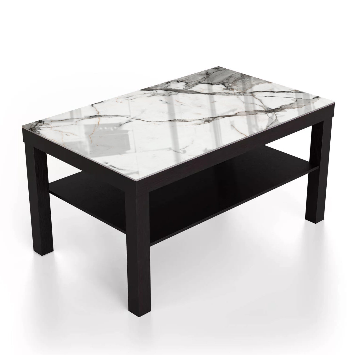 Salontafel 90x55 - Gehard Glas - Wit-Grijs Marmer