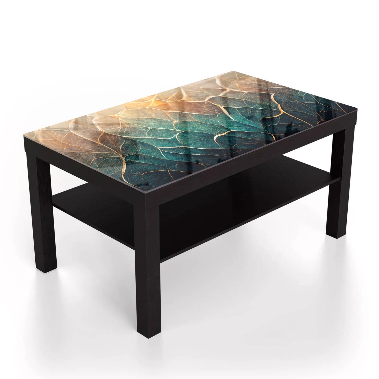 Salontafel 90x55 - Gehard Glas - Blauw-Goud Bloemenmarmer