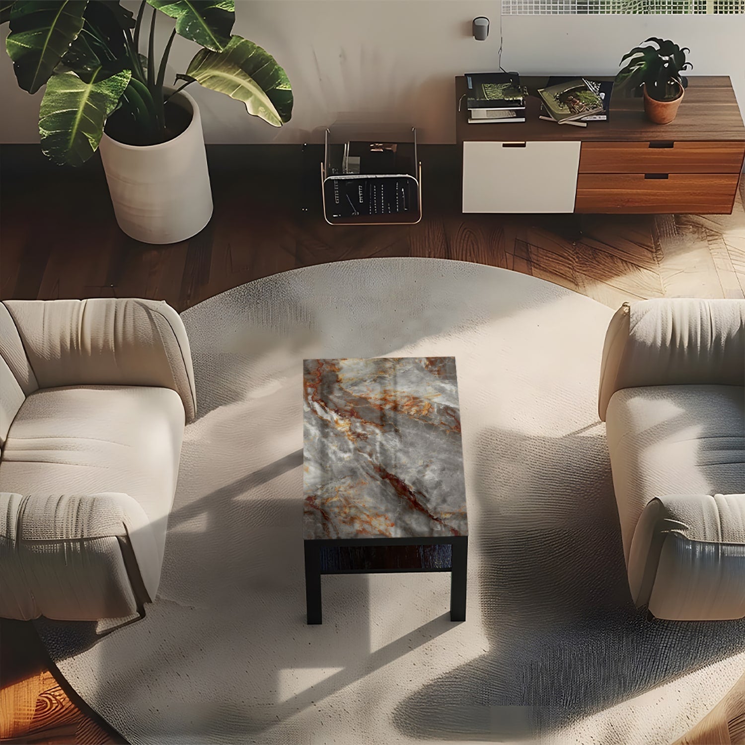 Salontafel 90x55 - Gehard Glas - Roodroest Marmer