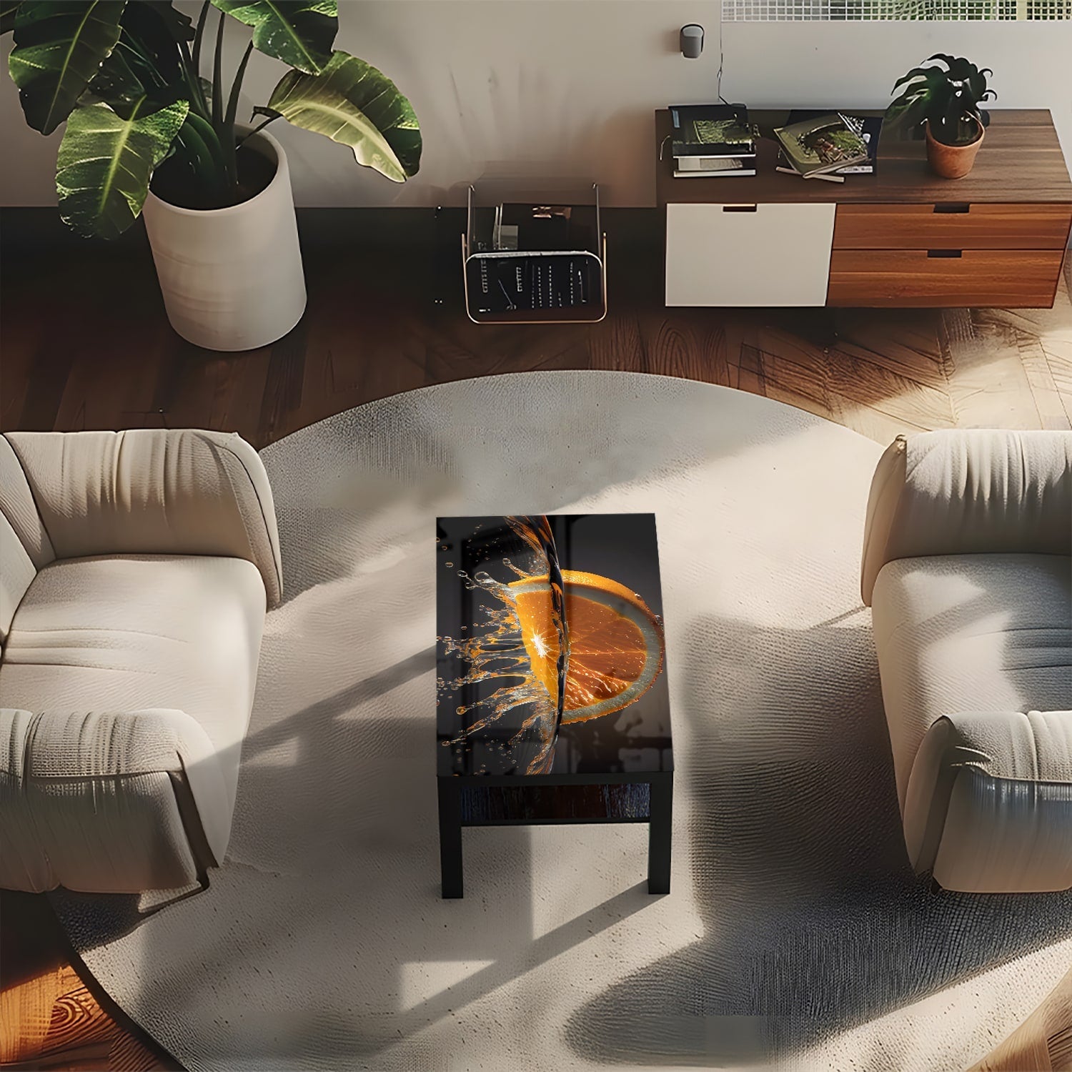 Salontafel 90x55 - Gehard Glas - Sinaasappel Splash
