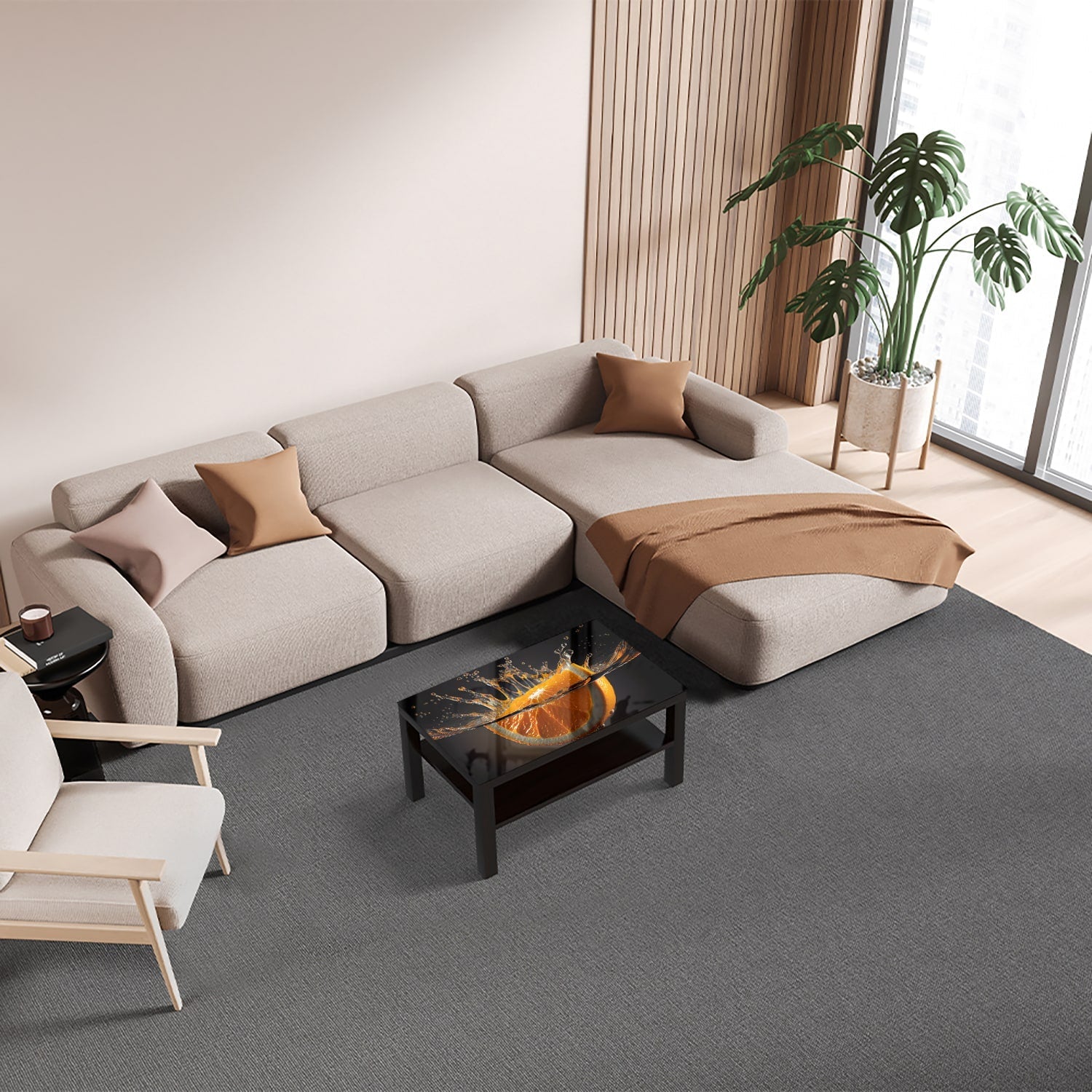 Salontafel 90x55 - Gehard Glas - Sinaasappel Splash