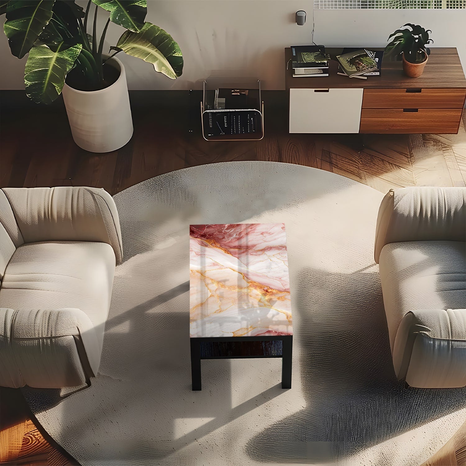 Salontafel 90x55 - Gehard Glas - Rood-Roze Marmer