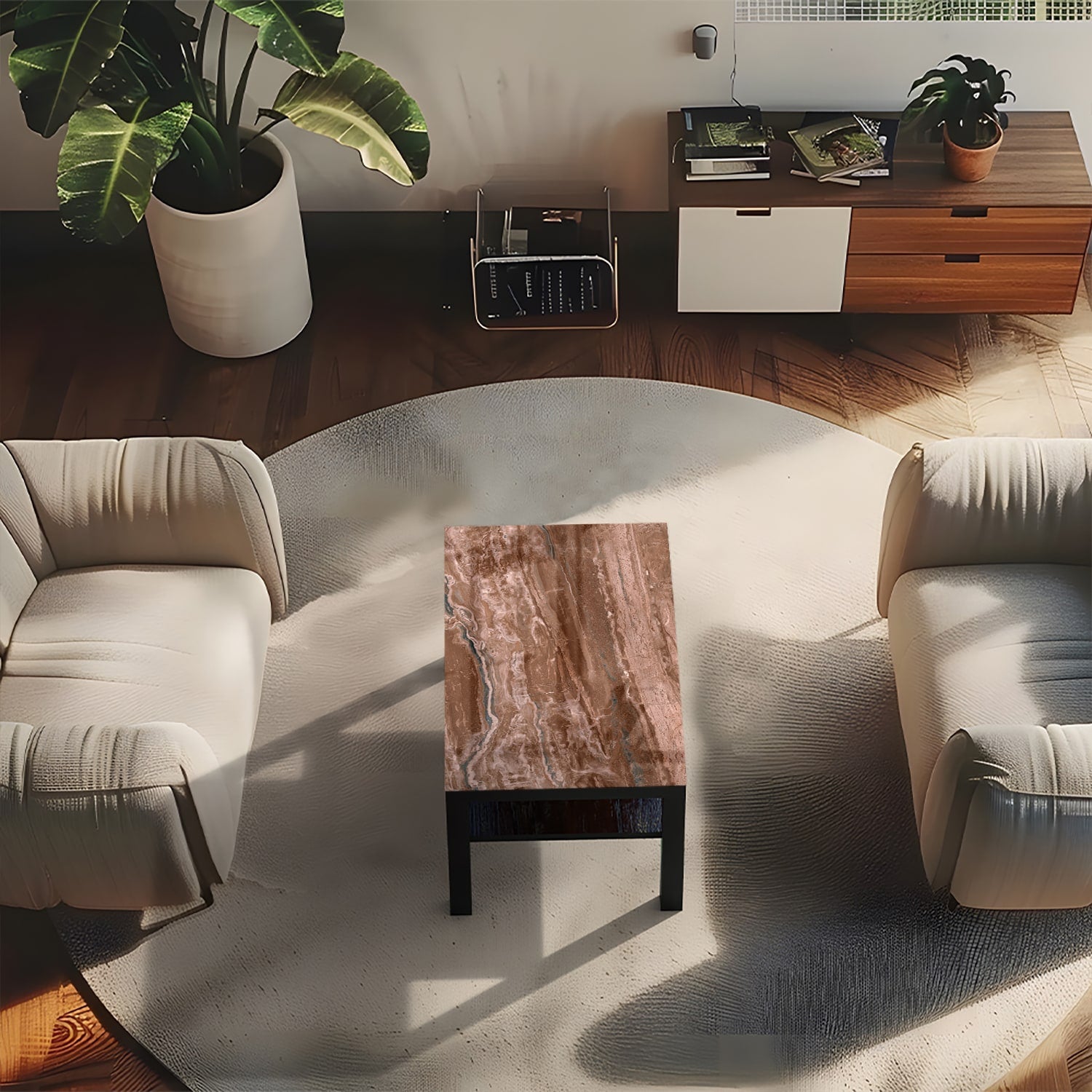 Salontafel 90x55 - Gehard Glas - Aarde Bruin Marmer