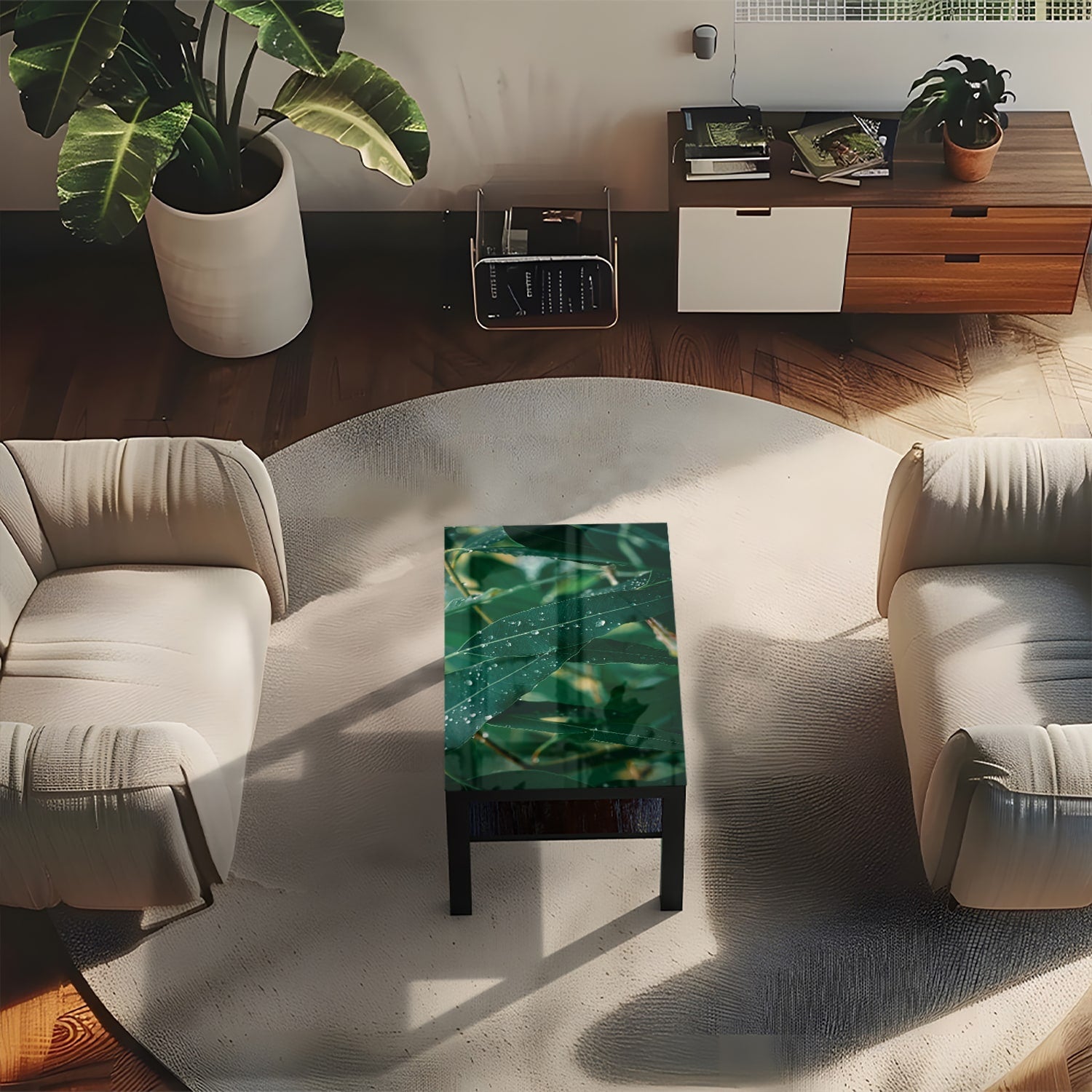 Salontafel 90x55 - Gehard Glas - Eucalyptus Bladeren
