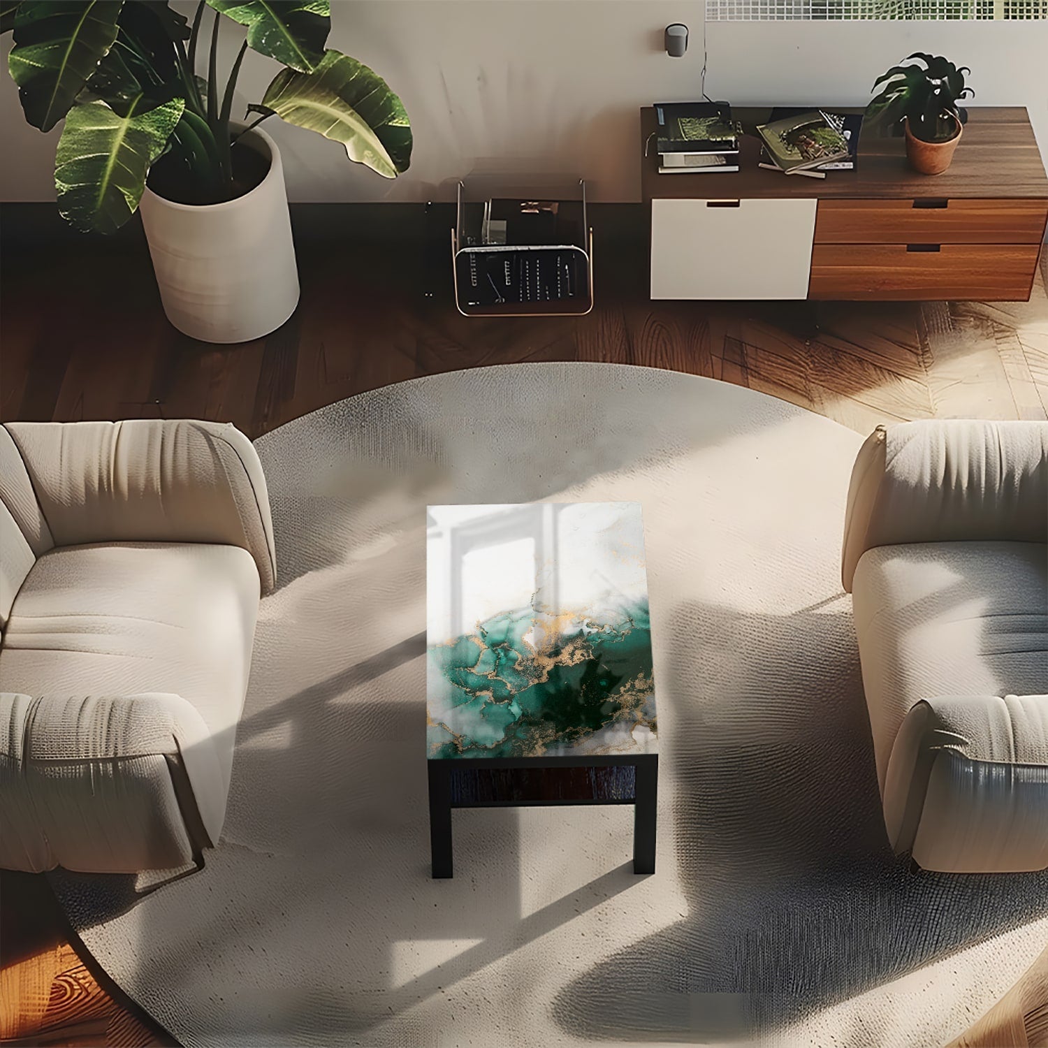 Salontafel 90x55 - Gehard Glas - Luxe Groen-Marmer