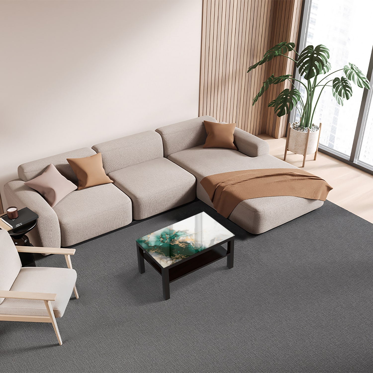 Salontafel 90x55 - Gehard Glas - Luxe Groen-Marmer