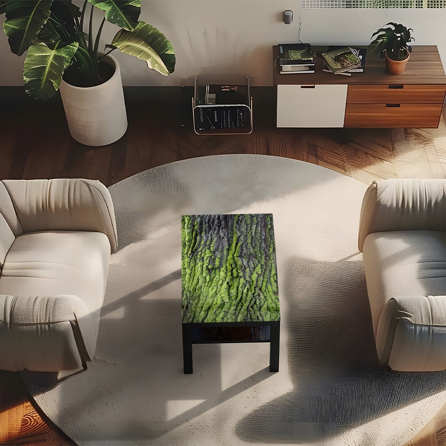 Salontafel 90x55 - Gehard Glas - Groene Schors Textuur