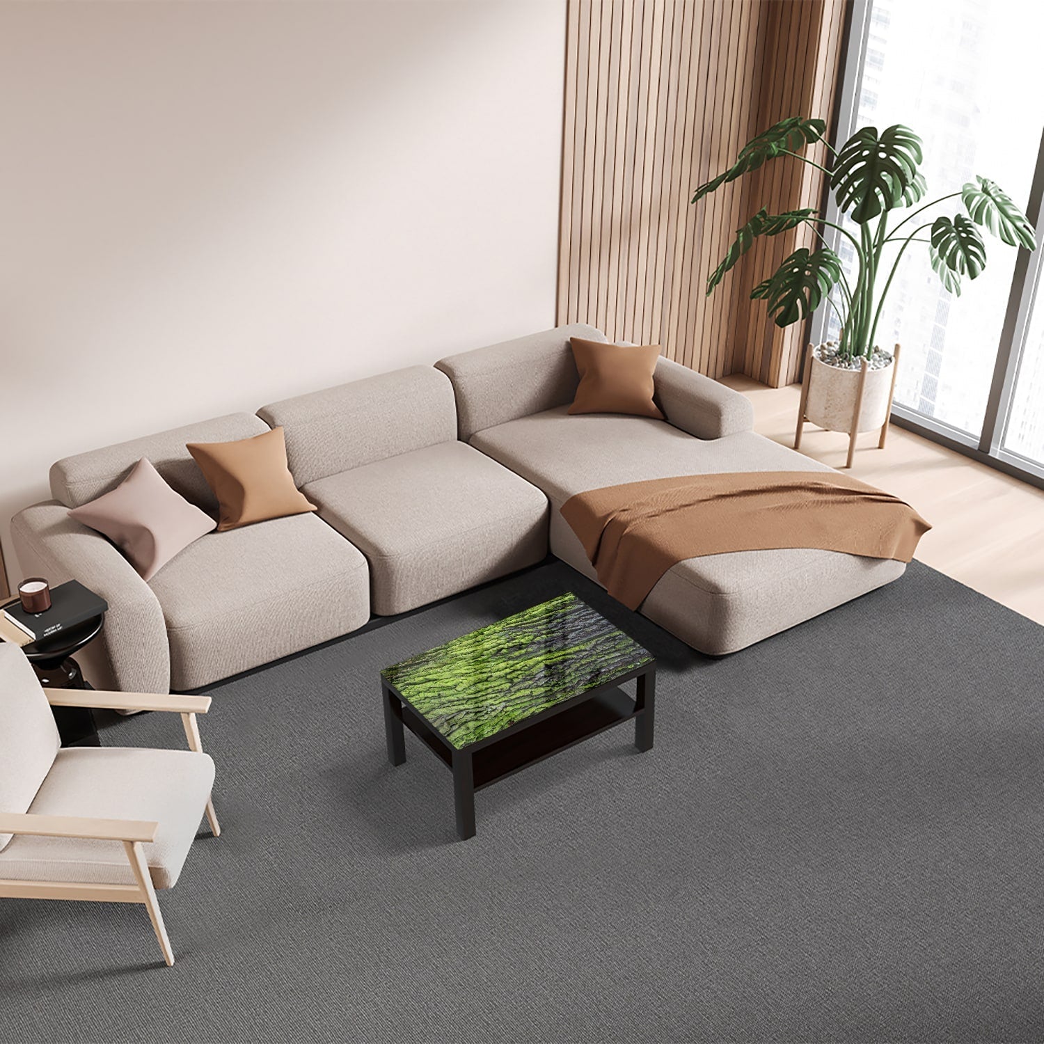 Salontafel 90x55 - Gehard Glas - Groene Schors Textuur