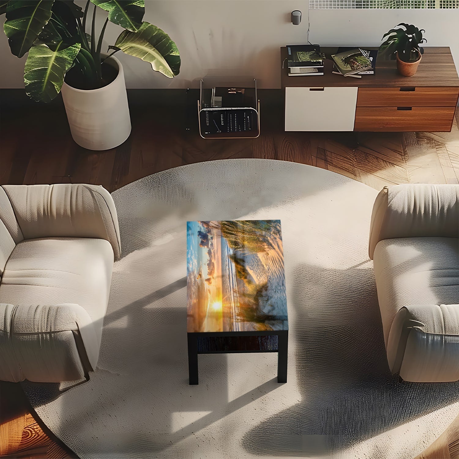 Salontafel 90x55 - Gehard Glas - Zonsondergang bij Duinen