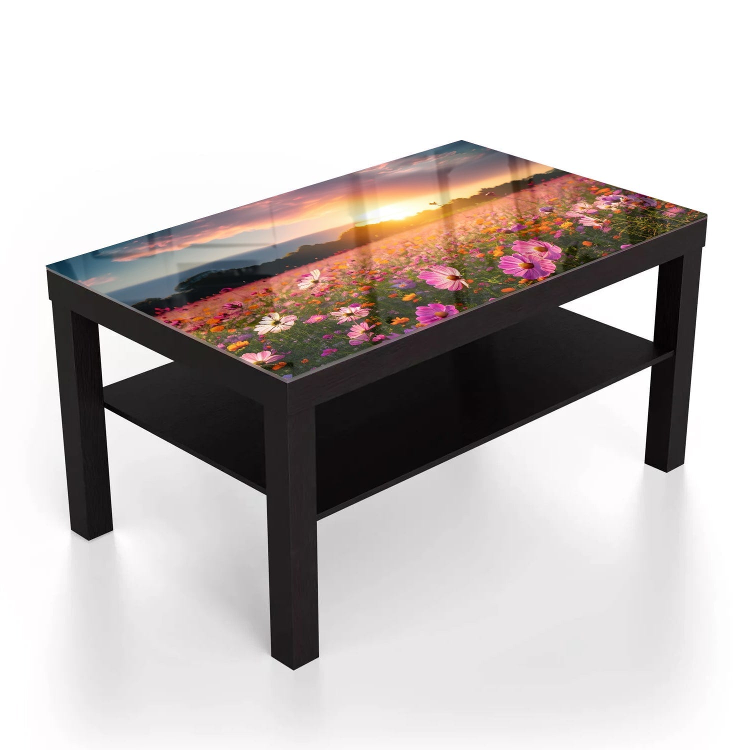 Salontafel 90x55 - Gehard Glas - Zomerbloemen bij Zonsondergang