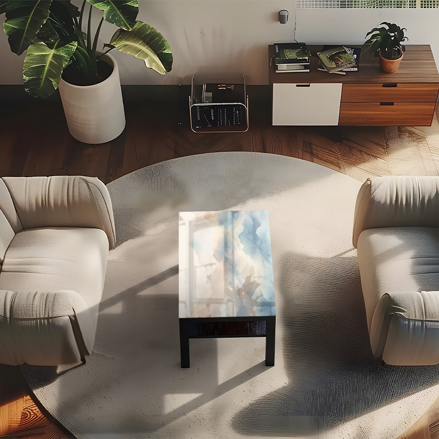 Salontafel 90x55 - Gehard Glas - Waterverf Schilderij van Bergen