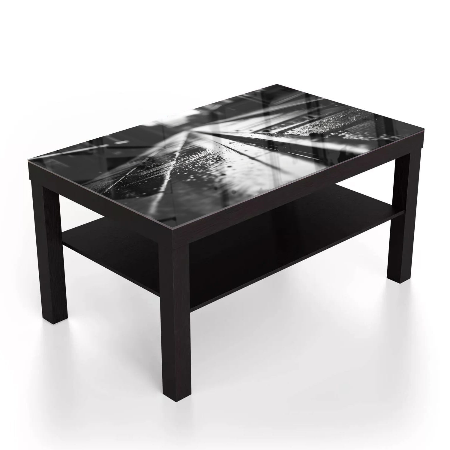 Salontafel 90x55 - Gehard Glas - Zwart-Wit Treinspoor