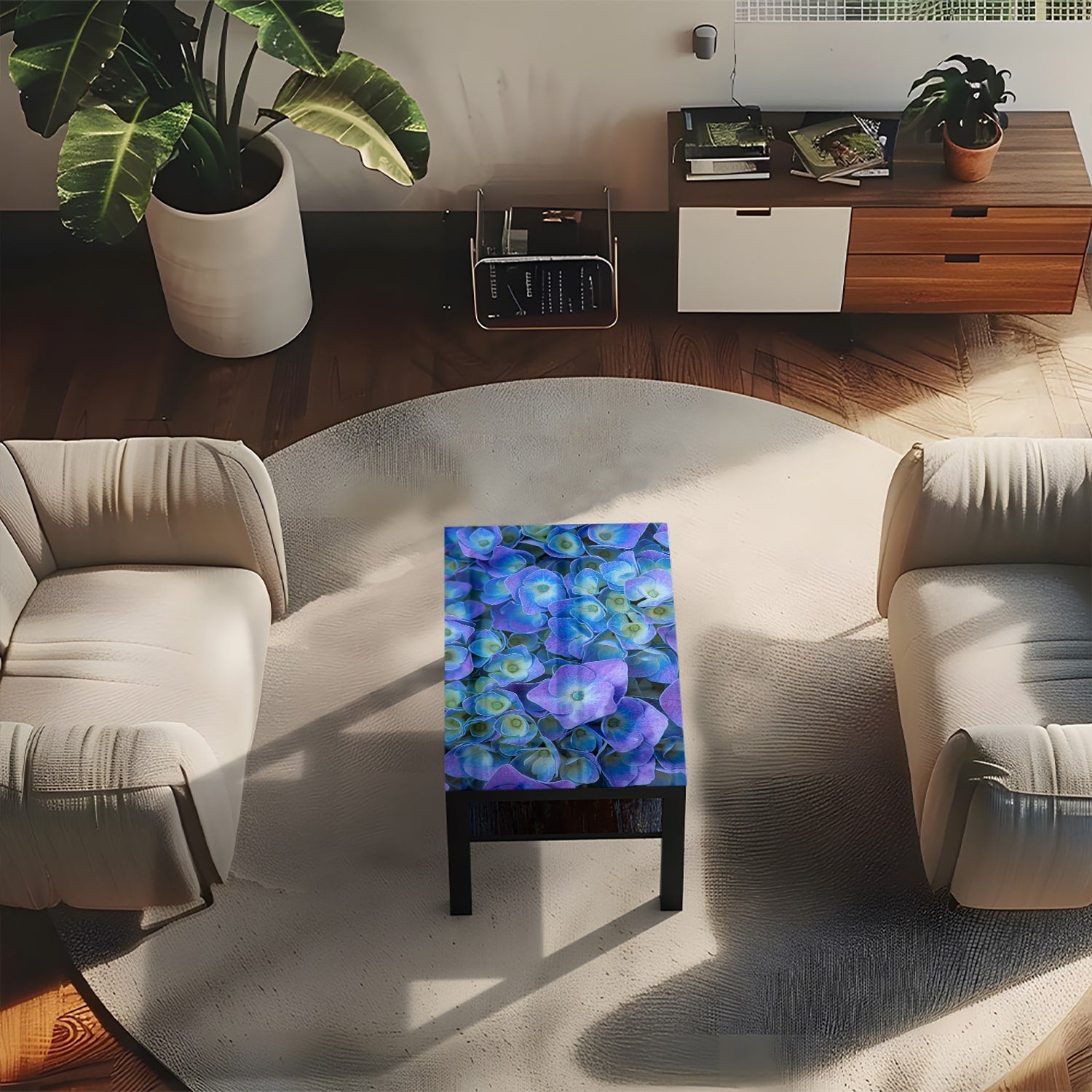 Salontafel 90x55 - Gehard Glas - Hydrangea bloei