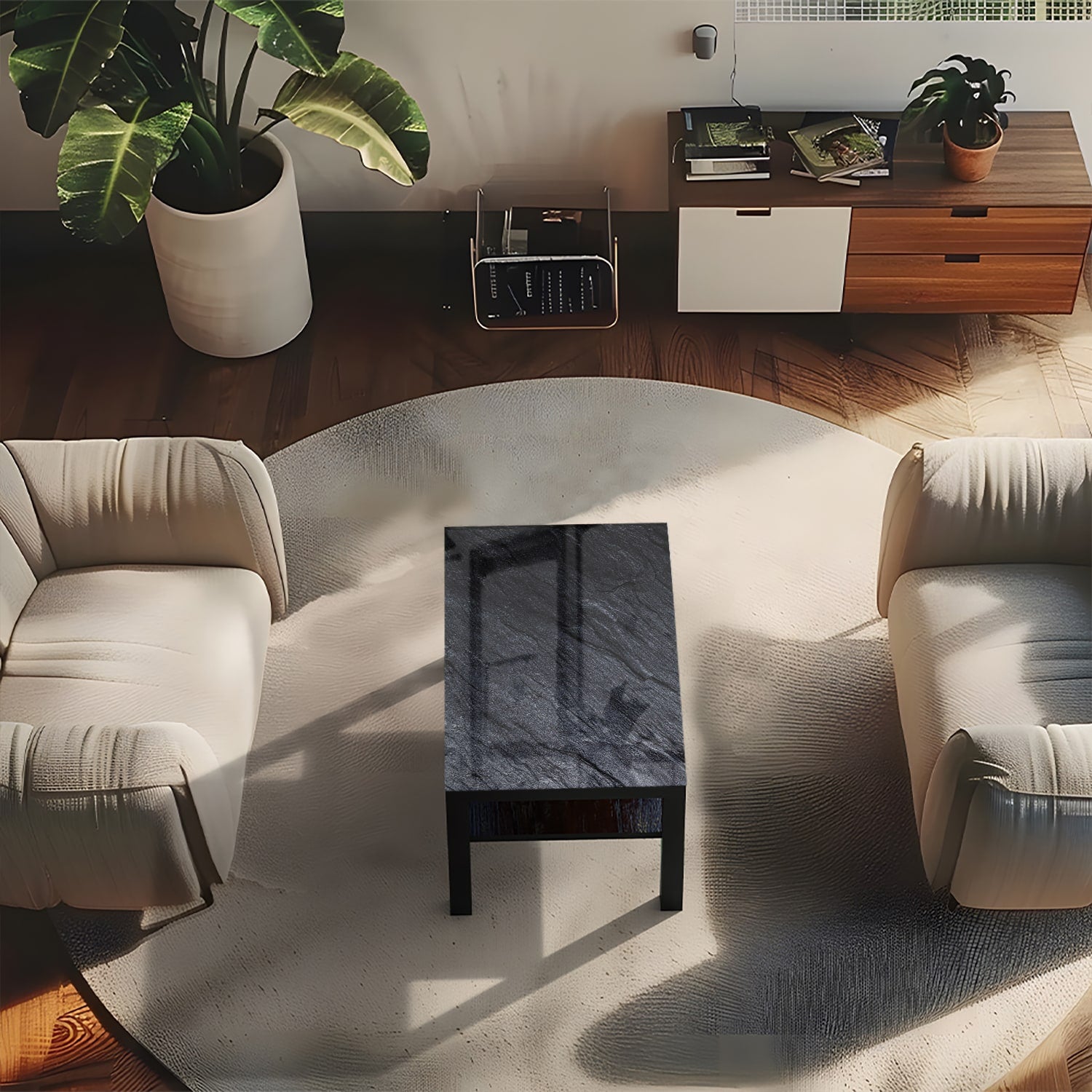 Salontafel 90x55 - Gehard Glas - Zwarte Leisteen