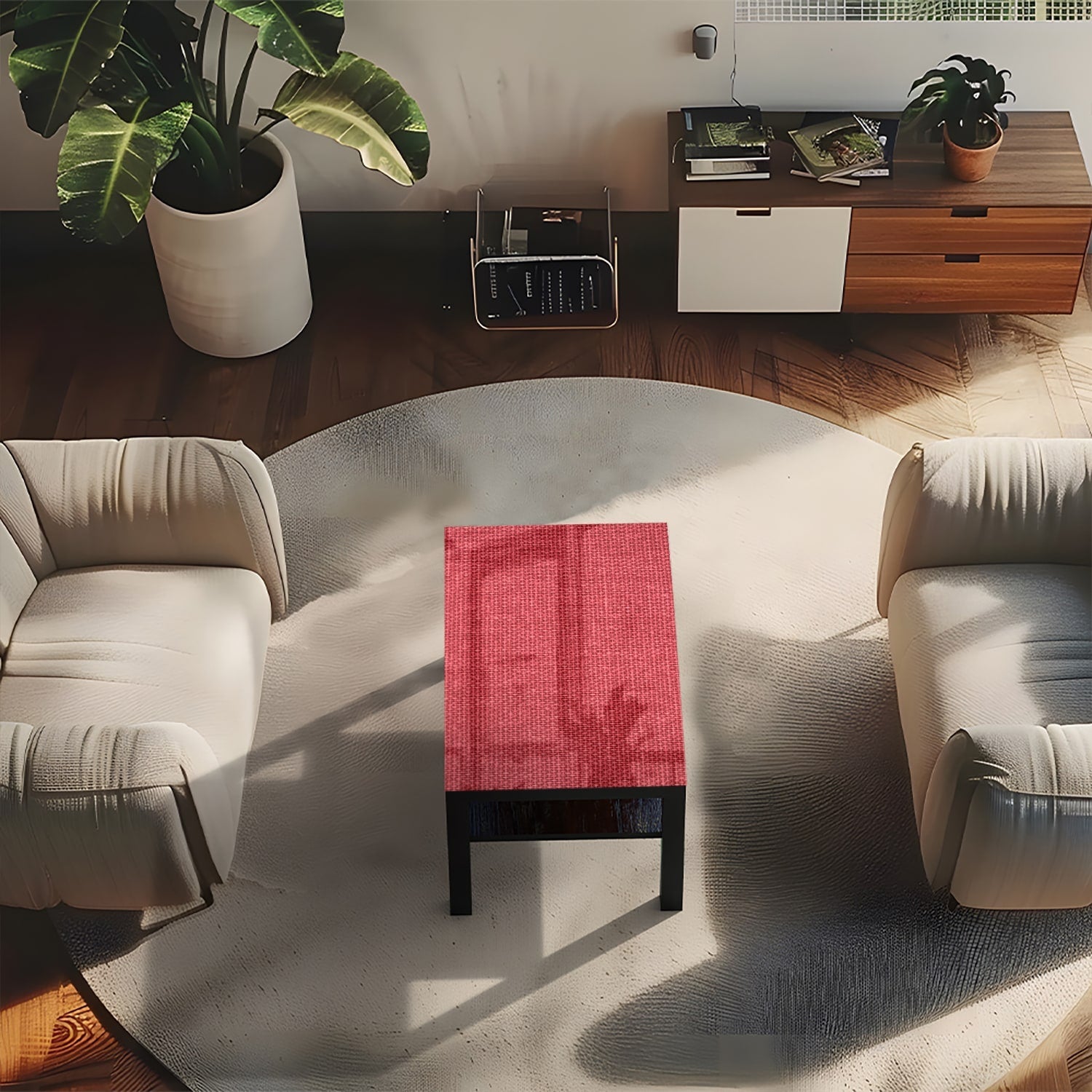 Salontafel 90x55 - Gehard Glas - Rode Linnen Textuur