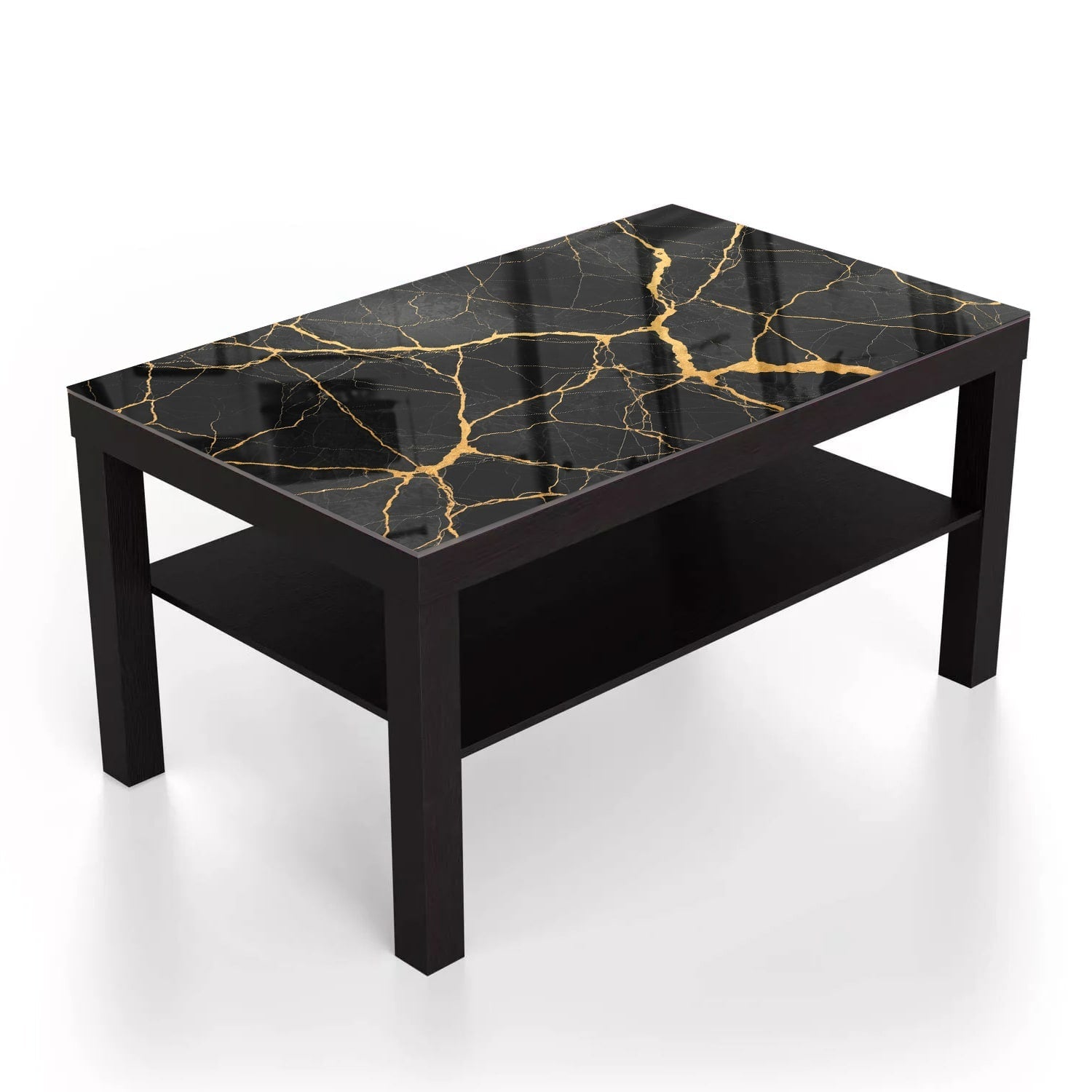 Salontafel 90x55 - Gehard Glas - Gouden Aders In Zwart Marmer