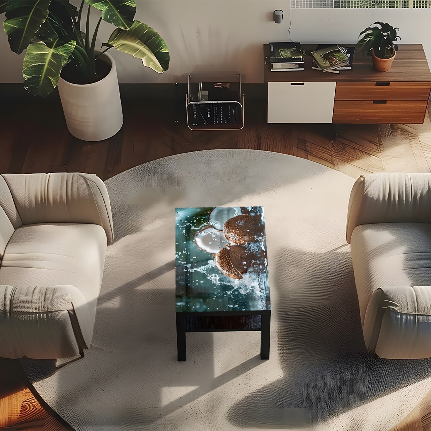Salontafel 90x55 - Gehard Glas - Kokos Splash