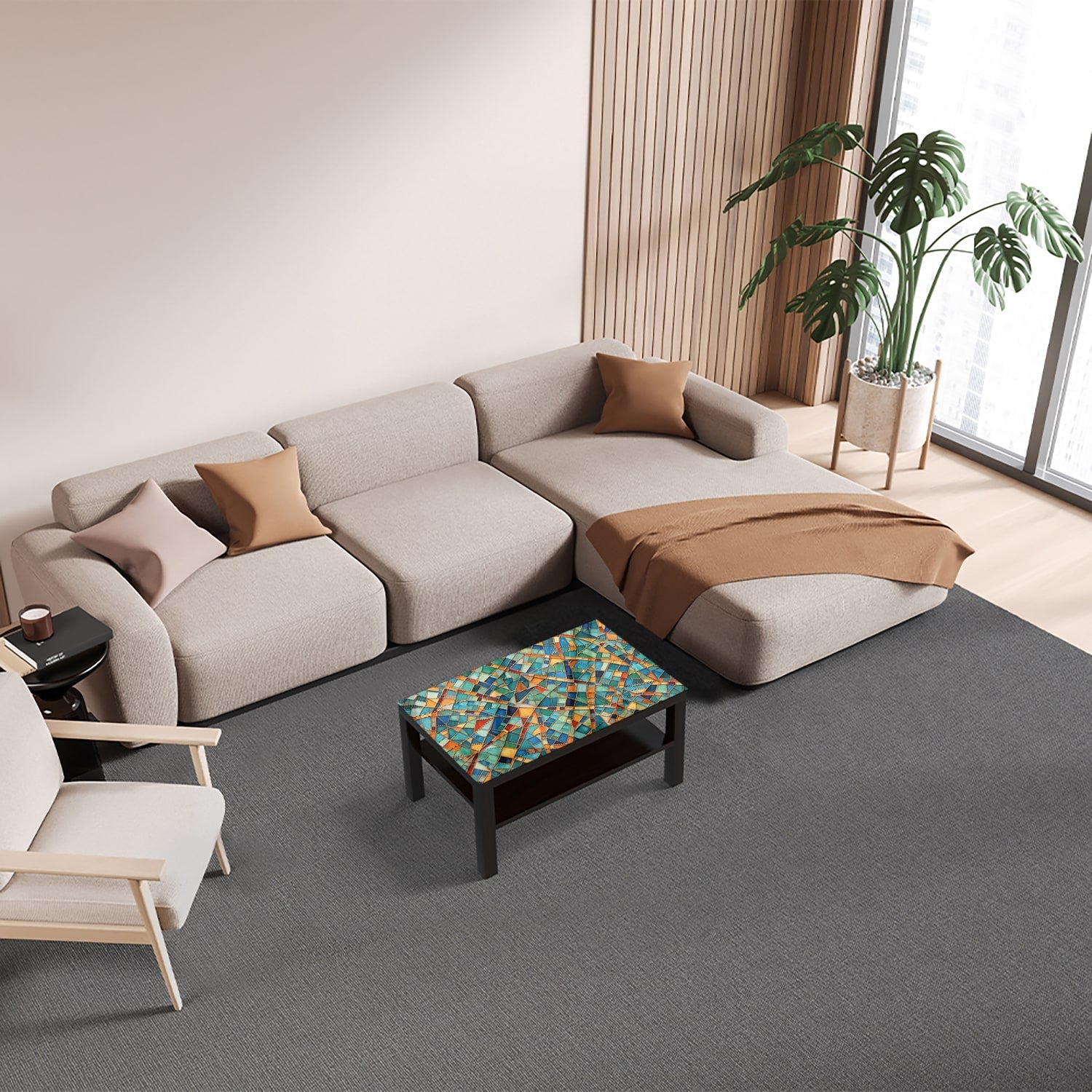 Salontafel 90x55 - Gehard Glas - Mozaïek Textuur