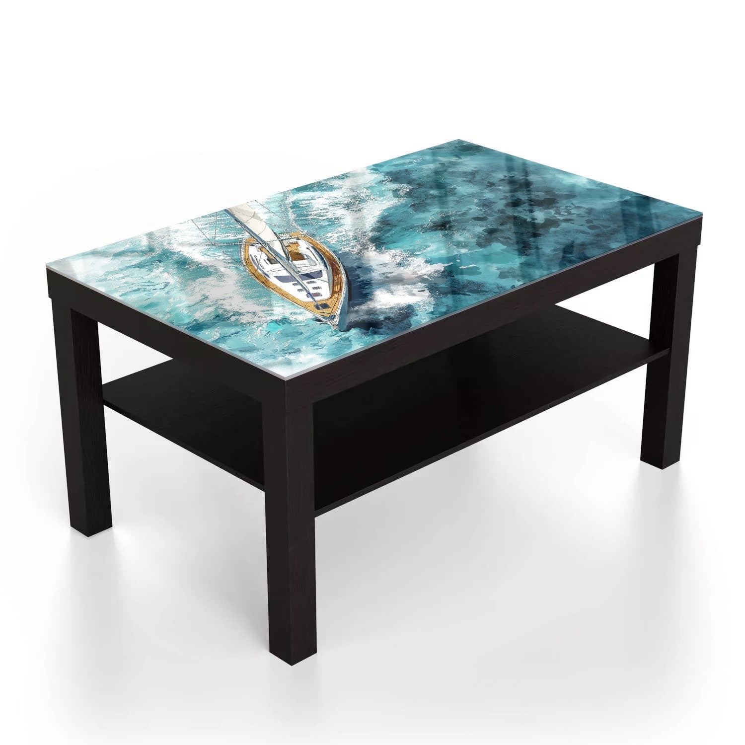 Salontafel 90x55 - Gehard Glas - Waterverf Schilderij Zeilboot