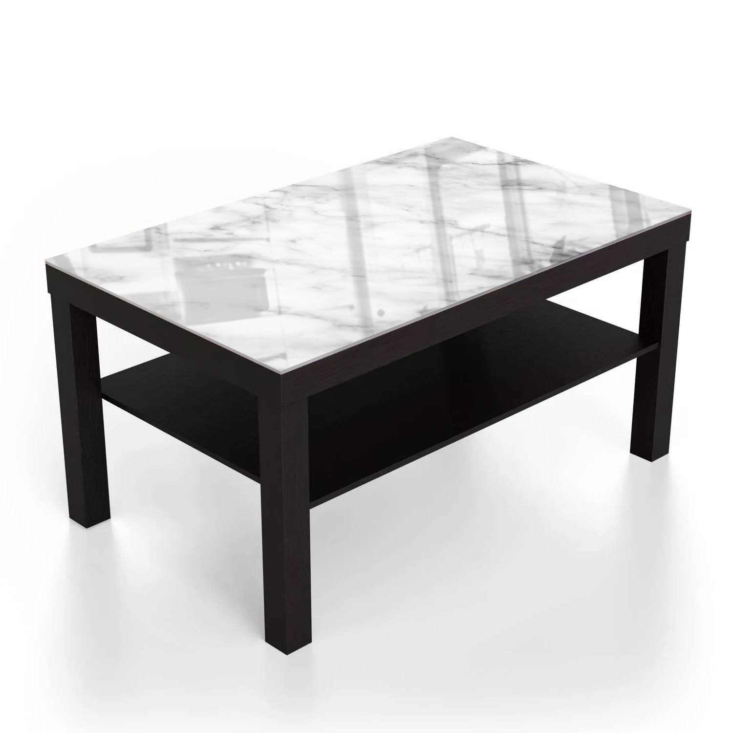 Salontafel 90x55 - Gehard Glas - Wit Marmer met Zwarte Aderen