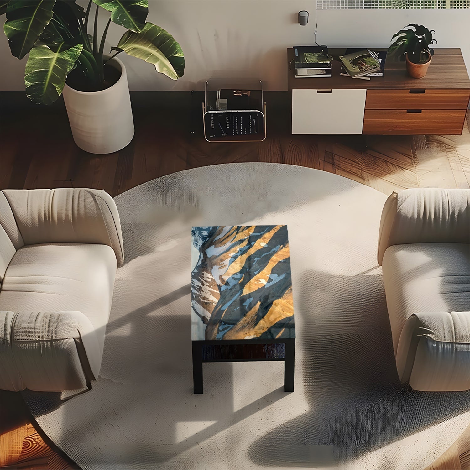 Salontafel 90x55 - Gehard Glas - Smeltende Sneeuw op de Bergen