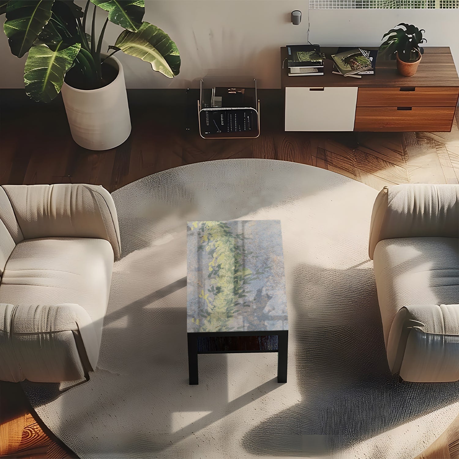 Salontafel 90x55 - Gehard Glas - Waterverd Bladeren