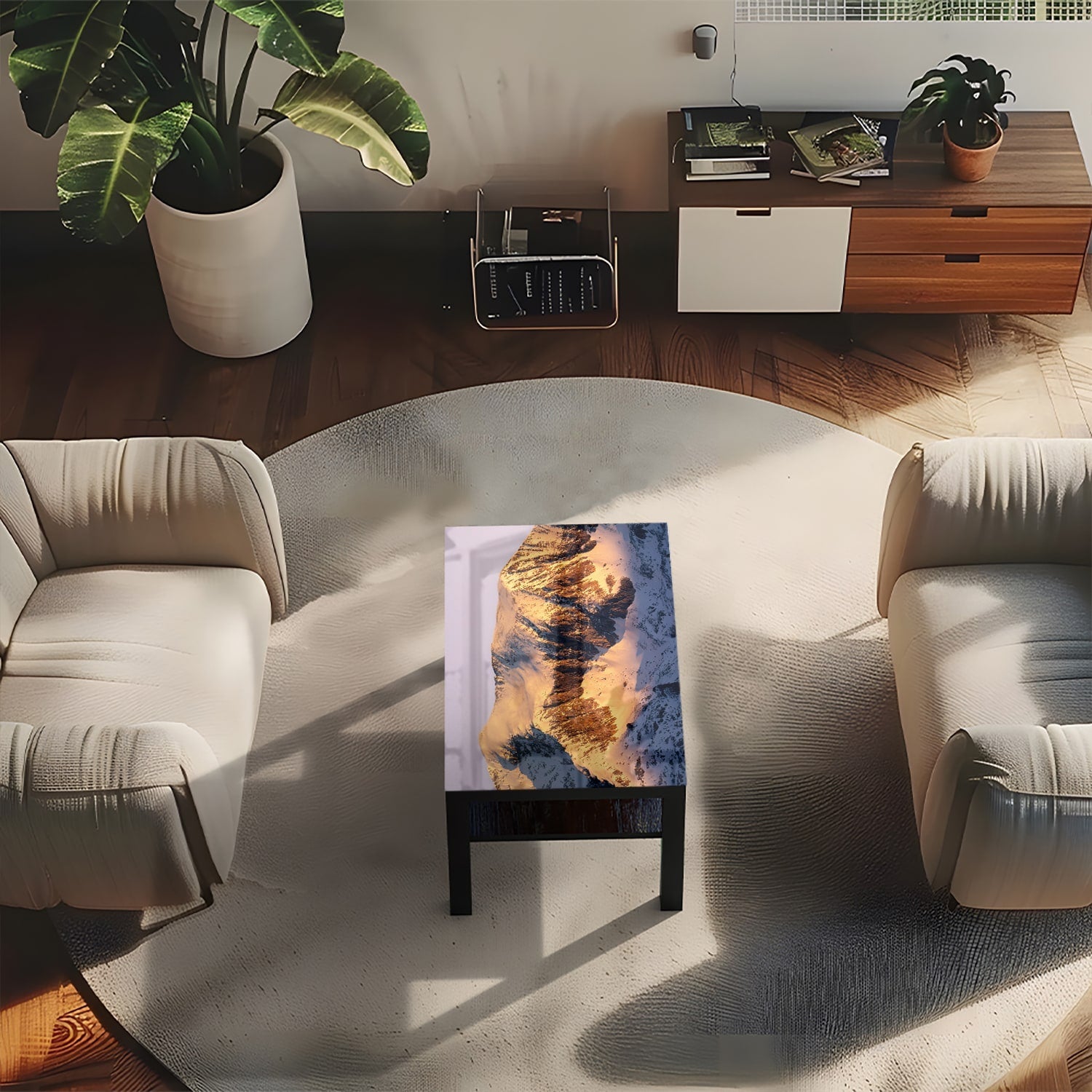 Salontafel 90x55 - Gehard Glas - Bergtoppen in het Eerste Licht