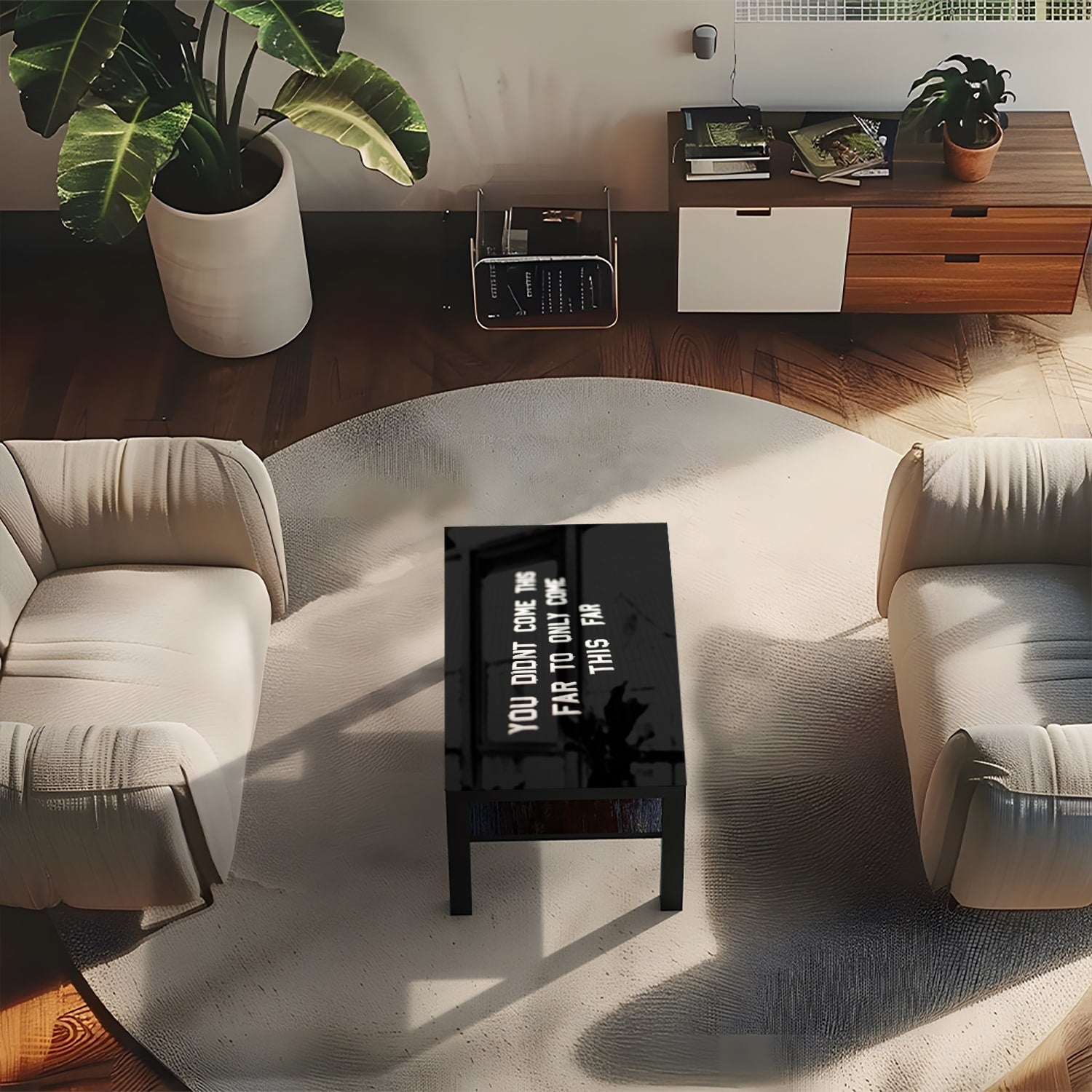Salontafel 90x55 - Gehard Glas - Quote op Zwarte Achtergrond