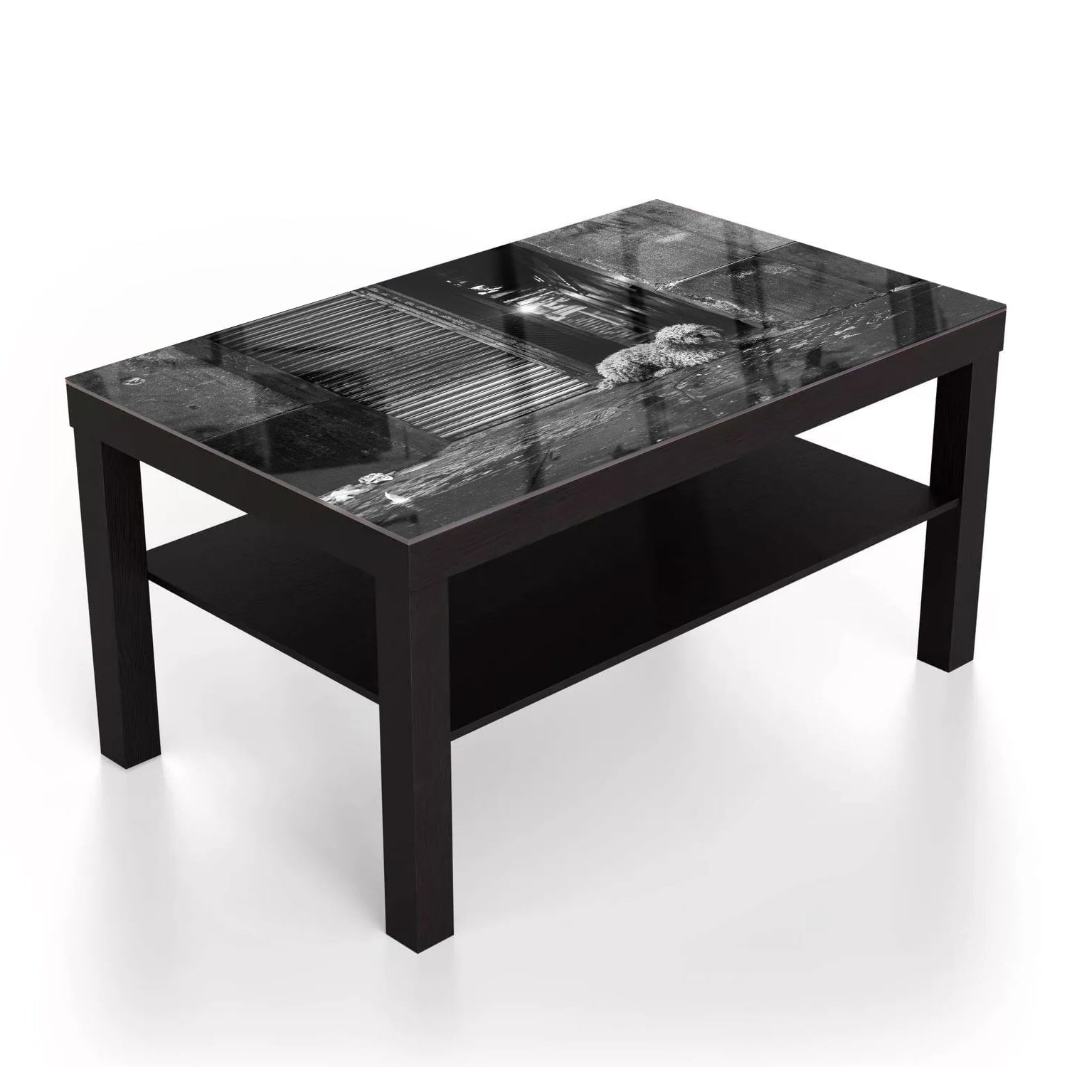 Salontafel 90x55 - Gehard Glas - Zwart-Wit Hond op Straat