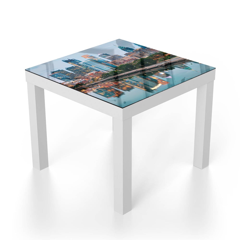 Salontafel 55x55 - Gehard Glas - Philadelphia Skyline bij Nacht