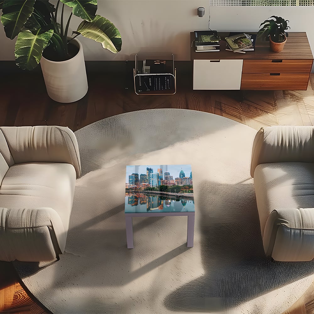 Salontafel 55x55 - Gehard Glas - Philadelphia Skyline bij Nacht