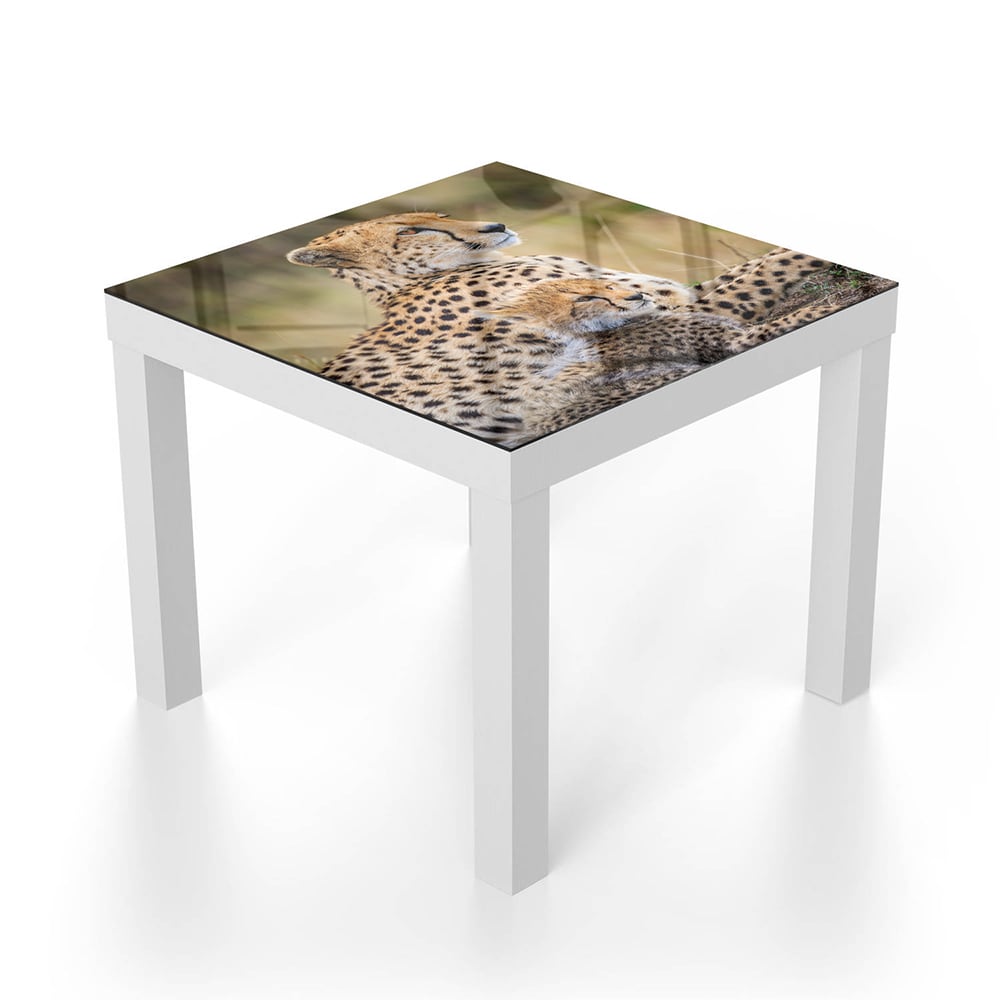 Salontafel 55x55 - Gehard Glas - Cheetah met Pup