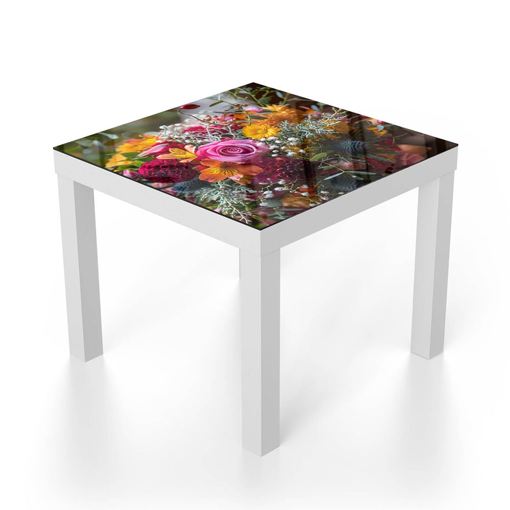 Salontafel 55x55 - Gehard Glas - Kleurrijk Bloemboeket