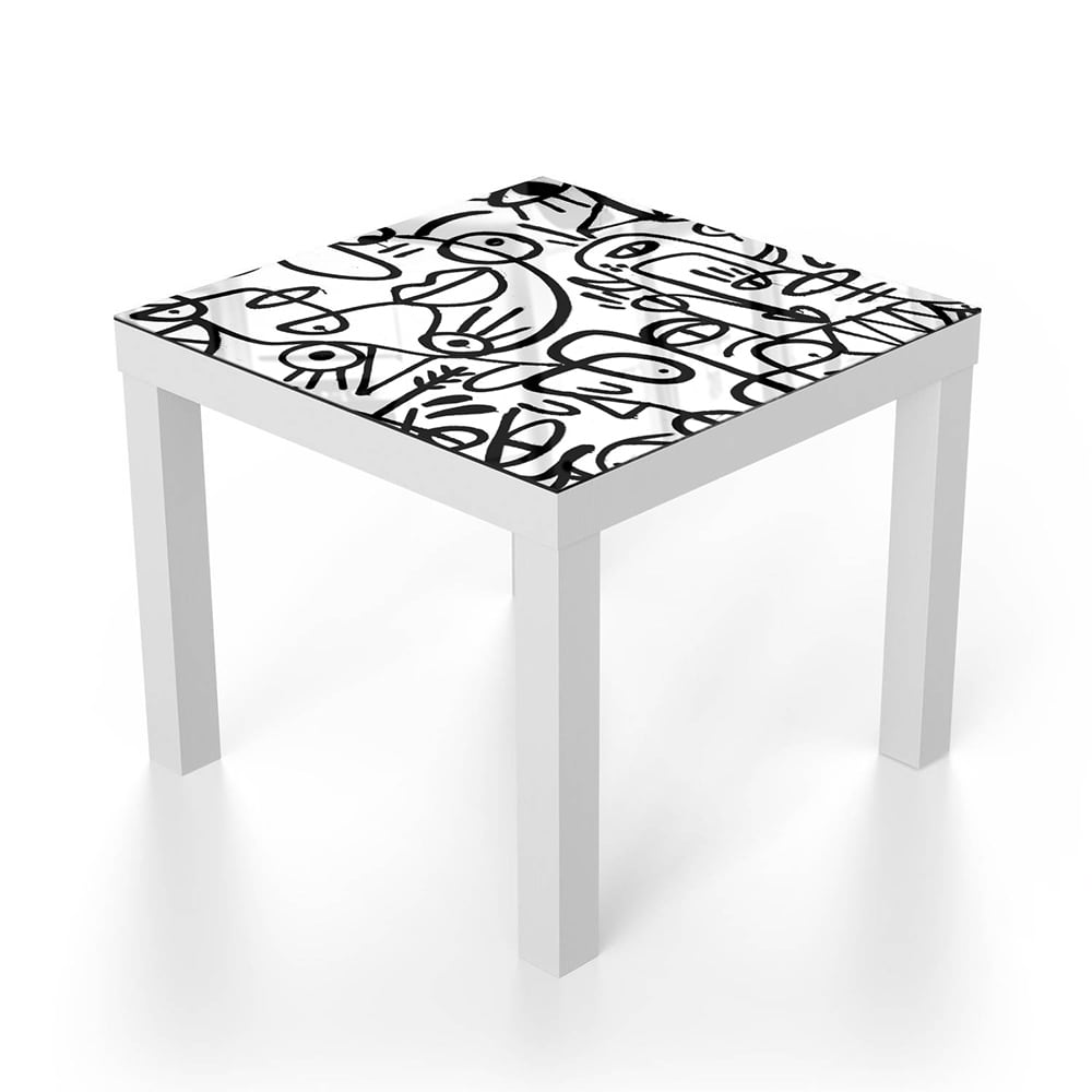 Salontafel 55x55 - Gehard Glas - Zwart-wit Graffiti Patroon