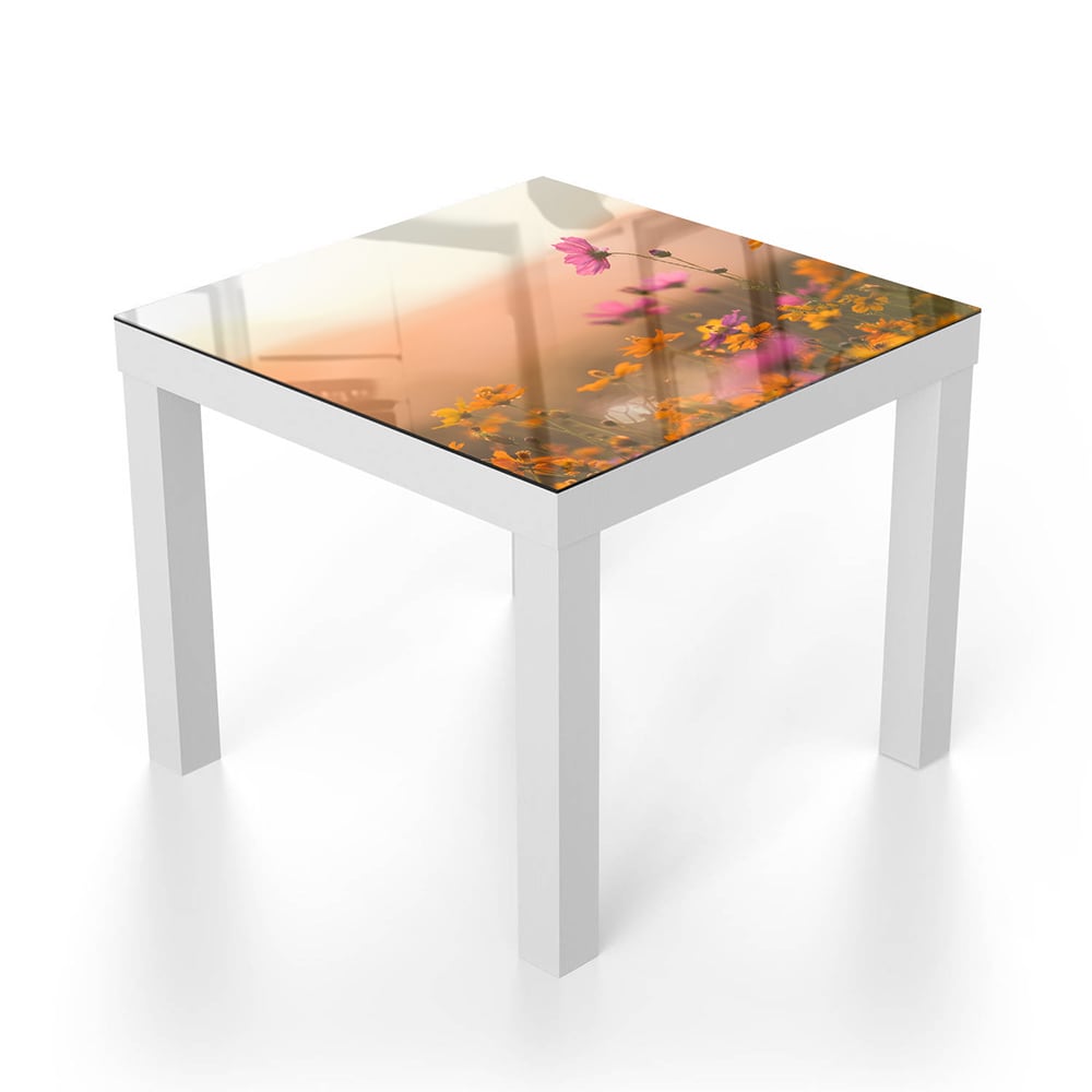 Salontafel 55x55 - Gehard Glas - Kleurrijke Bloemen bij Zonsondergang