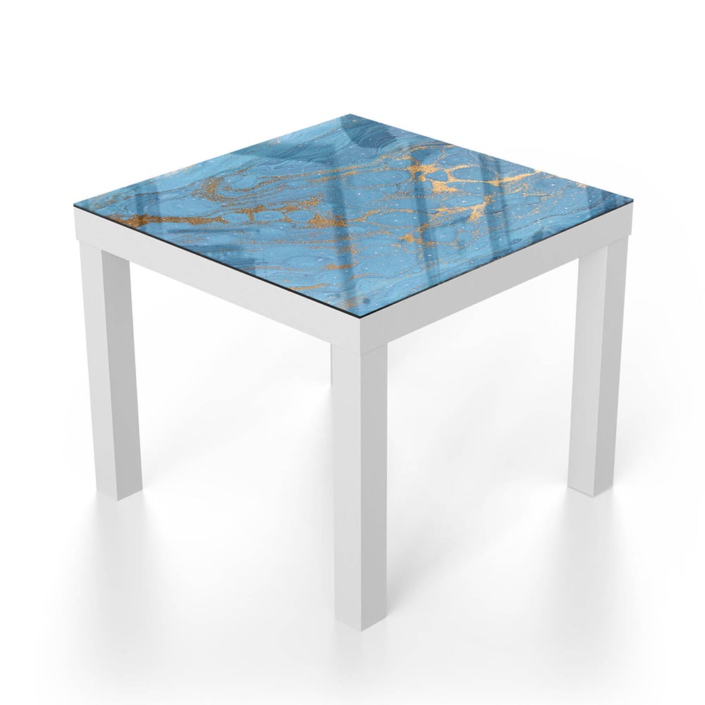 Salontafel 55x55 - Gehard Glas - Goud en Blauw Marmer