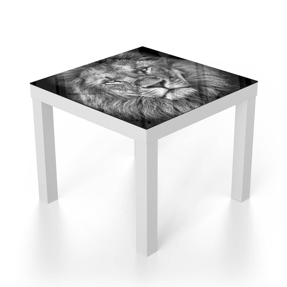 Salontafel 55x55 - Gehard Glas - Zwart/Wit Leeuw