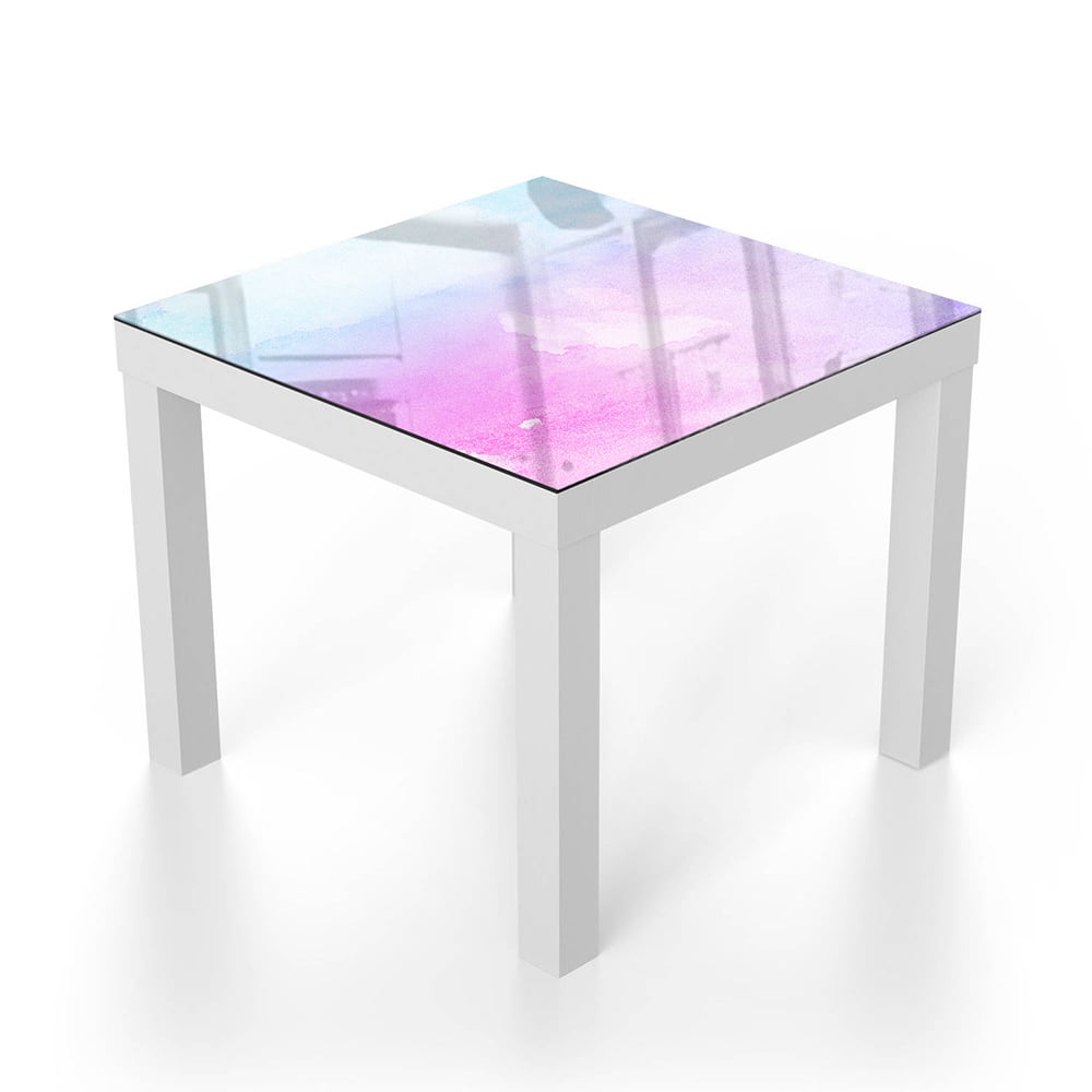 Salontafel 55x55 - Gehard Glas - Roze-Blauwe Waterverf