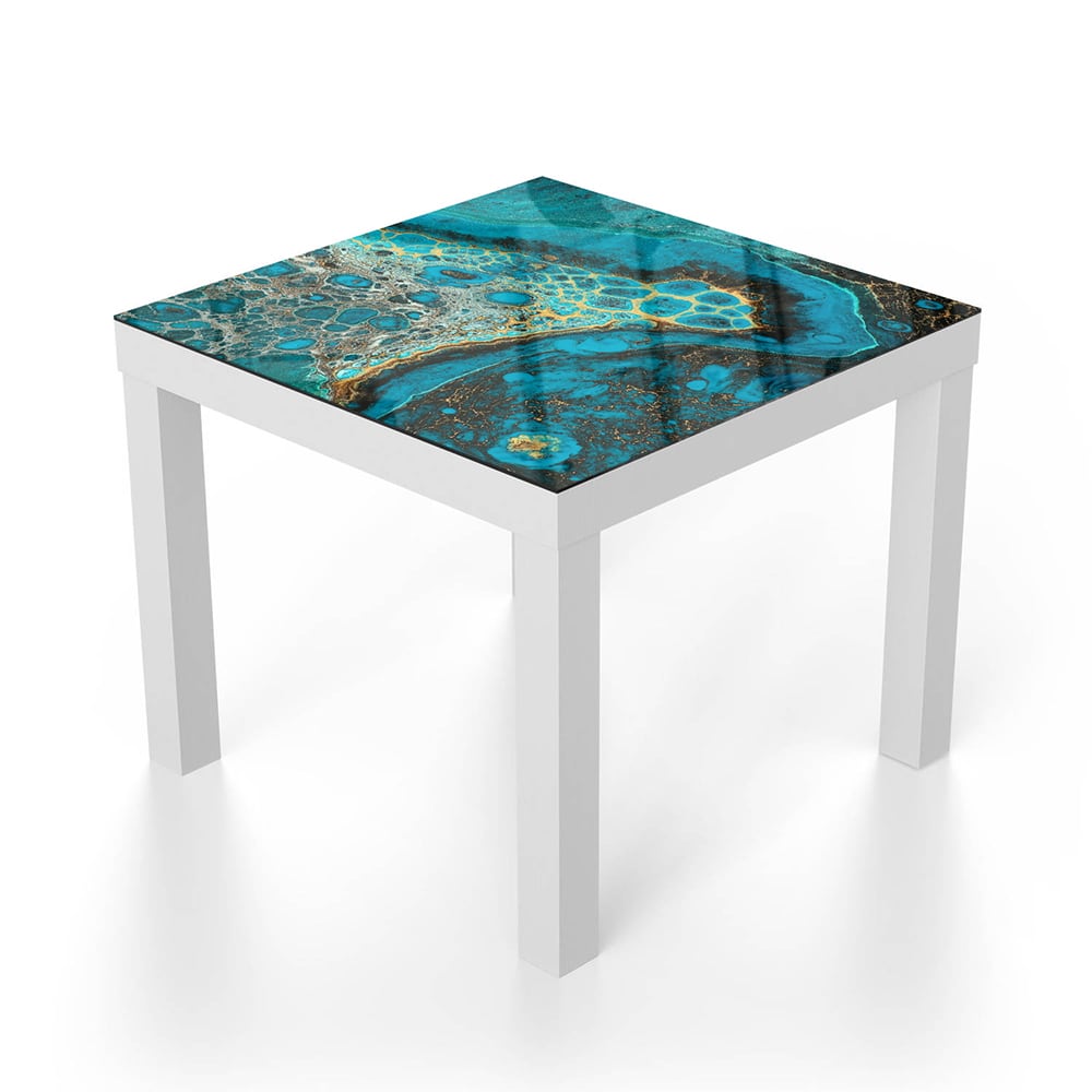 Salontafel 55x55 - Gehard Glas - Blauw Marmereffect