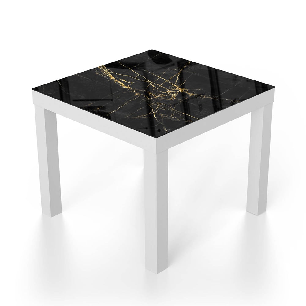 Salontafel 55x55 - Gehard Glas - Elegante Zwart-Gouden Marmer