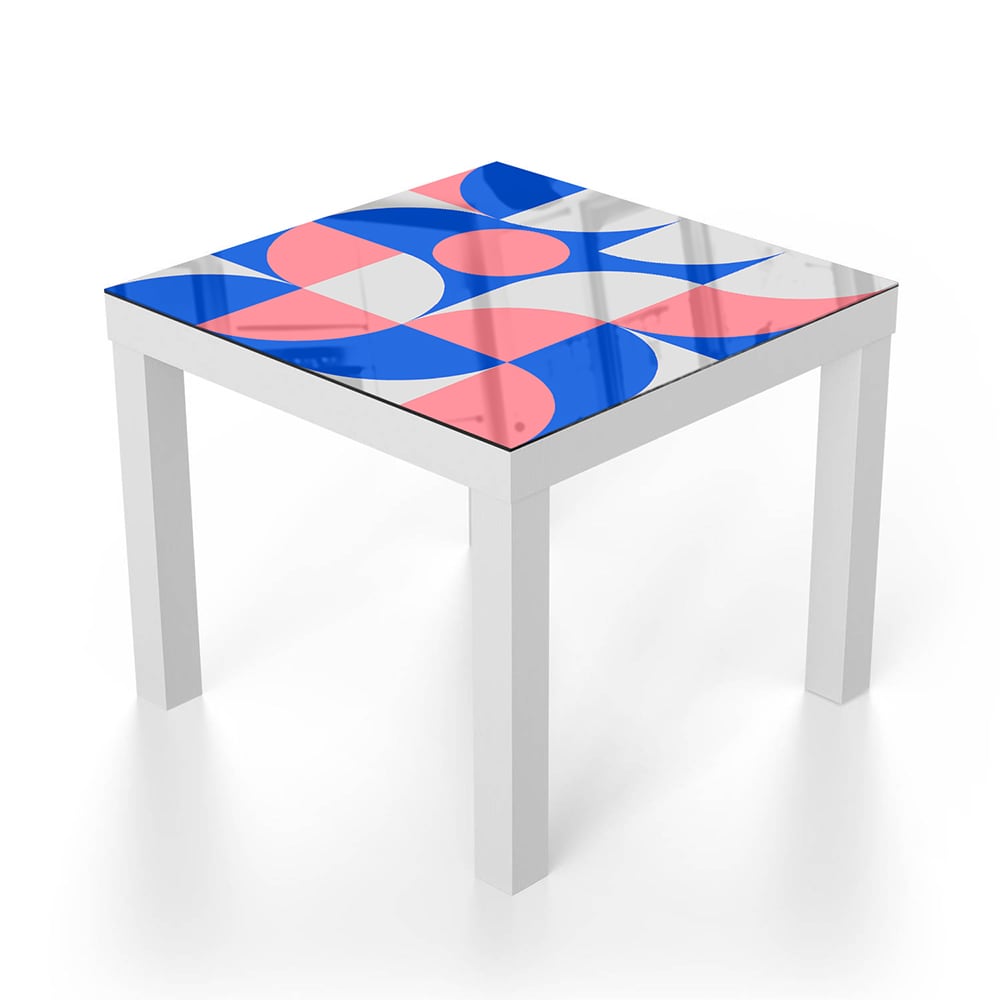 Salontafel 55x55 - Gehard Glas - Blauw/Oranje Abstract Kunstwerk